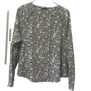 Zac & Rachel Waffle knit Blue & White Floral print Long sleeve Top Womens Medium